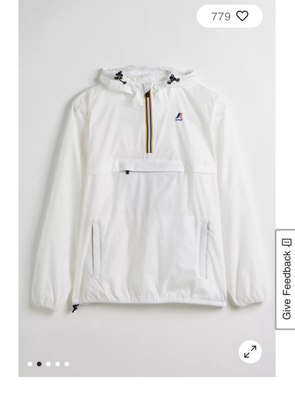 K Way White Hooded Windbreaker Jacket with Half-Zip Size Large L